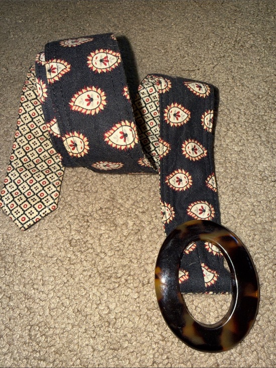 Vera Bradley Accessories - Vera Bradley Black Patterned Fabric Belt with Tortoiseshell Oval Buckle